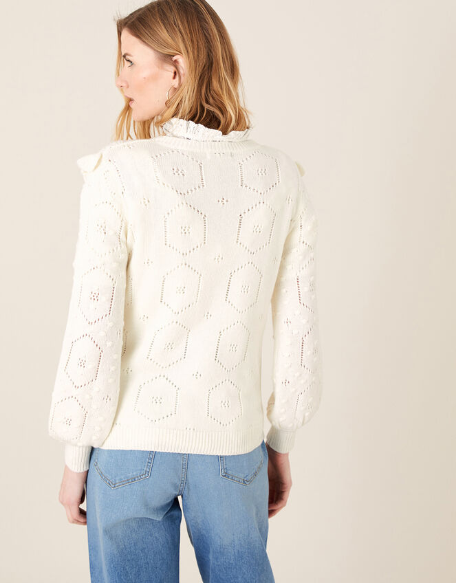 Embroidered Chunky Knit Jumper, Ivory (IVORY), large