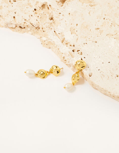 Gold-Plated Pearly Drop Earrings, , large
