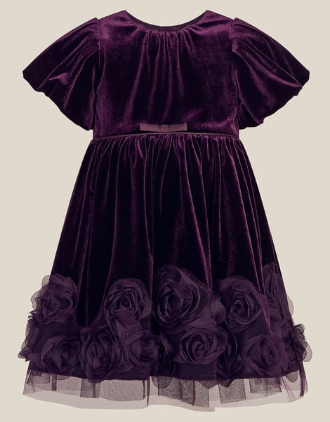 Baby Adelyn Rose Appliqu&eacute; Velvet Party Dress, Purple (PURPLE), large
