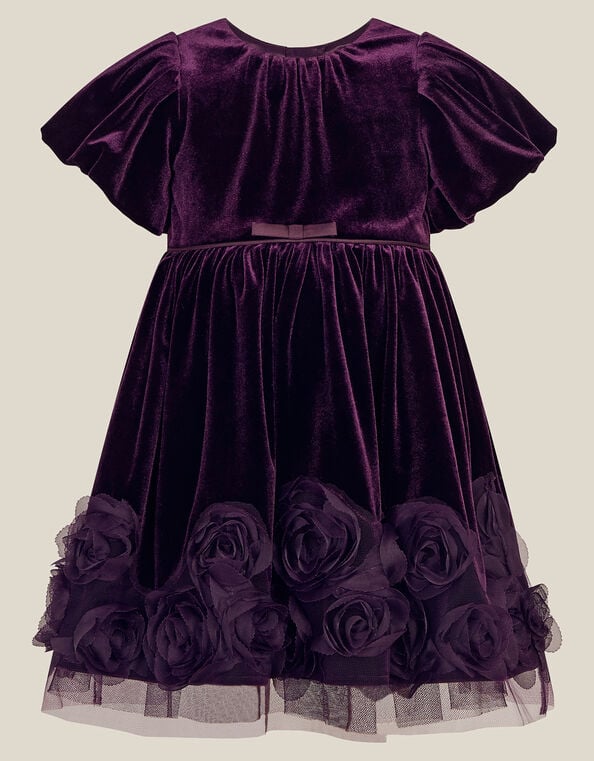 Baby Adelyn Rose Appliqu&eacute; Velvet Party Dress, Purple (PURPLE), large