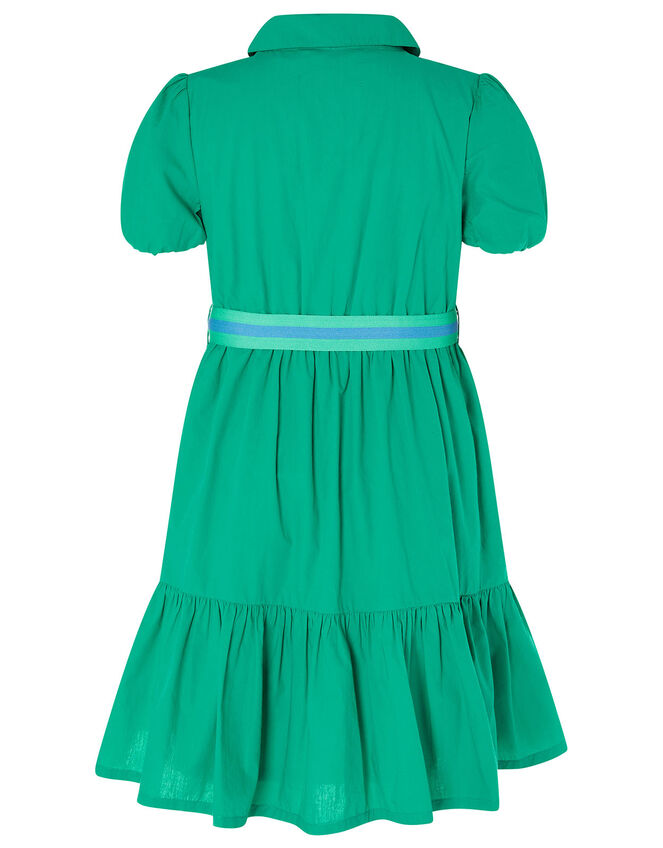 Puff Sleeve Belted Shirt Dress, Green (GREEN), large