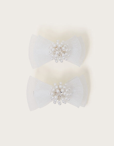 2-Pack Pearl Bow Hair Clips , , large