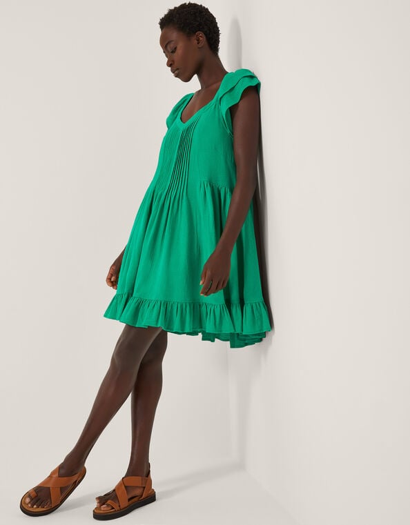 Maryam Frill Mini Swing Dress, Green (GREEN), large