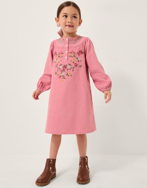 Floral Embroidered Corduroy Dress, Pink (PINK), large