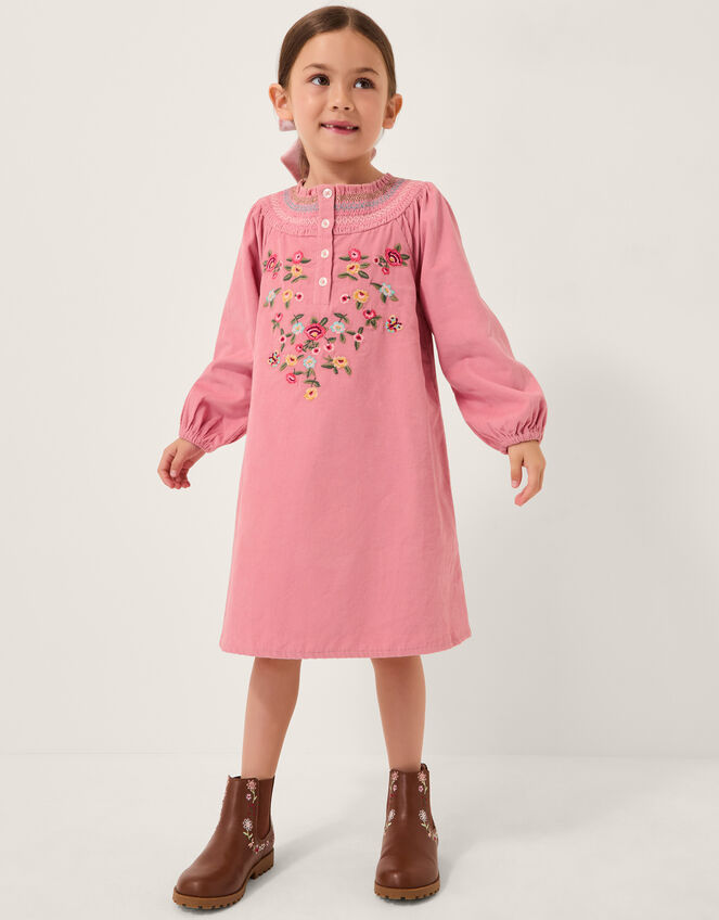Floral Embroidered Corduroy Dress, Pink (PINK), large