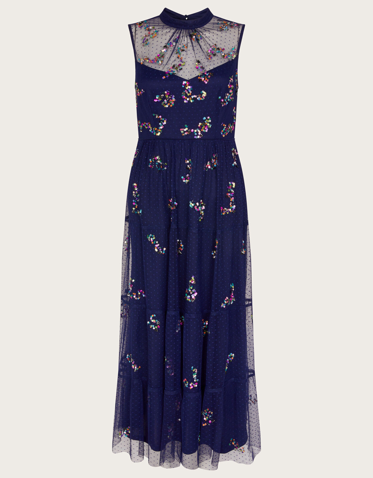 Suzie Spot Mesh Embellished Midi Dress Blue Occasionwear