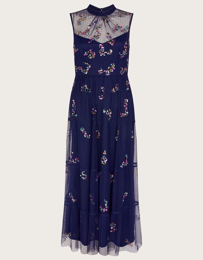 Suzie Spot Mesh Embellished Midi Dress, Blue (MIDNIGHT), large