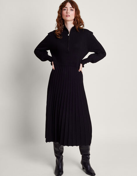 Zoey Zip Midi Dress, Black (BLACK), large