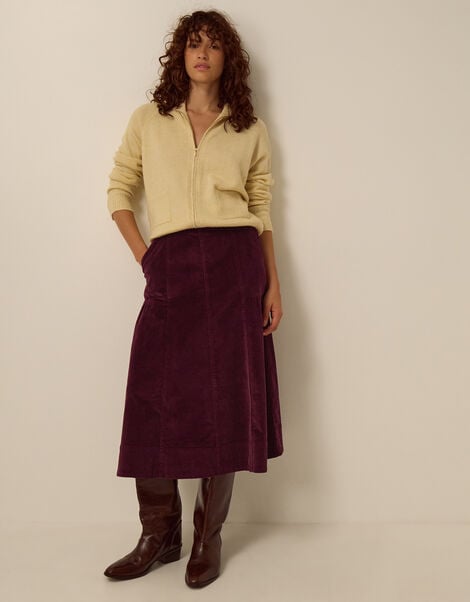 Yasmin Corduroy Midi Skirt, Red (BURGUNDY), large