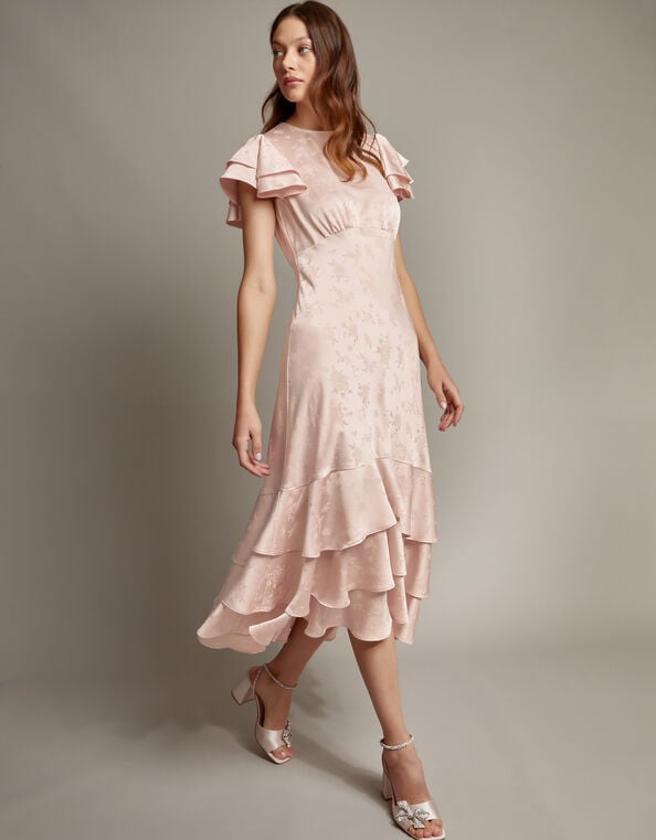 Ester Satin Ruffle Midi Dress, Pink (PINK), large
