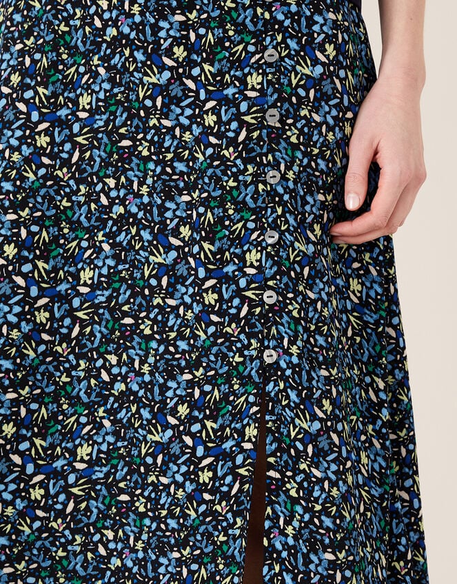 Ditsy Print Midi Skirt in Sustainable Viscose, Black (BLACK), large