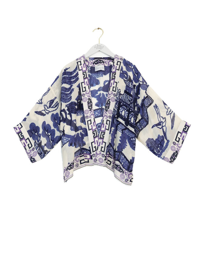 One Hundred Stars Giant Willow Print Short Kimono, , large