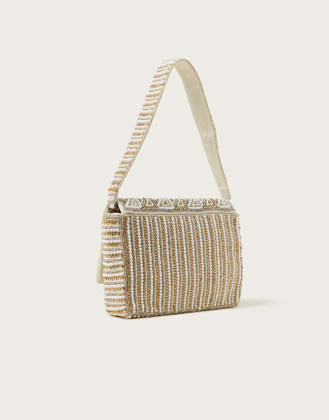 Pearl Geometric Embellished Bridal Shoulder Bag, , large