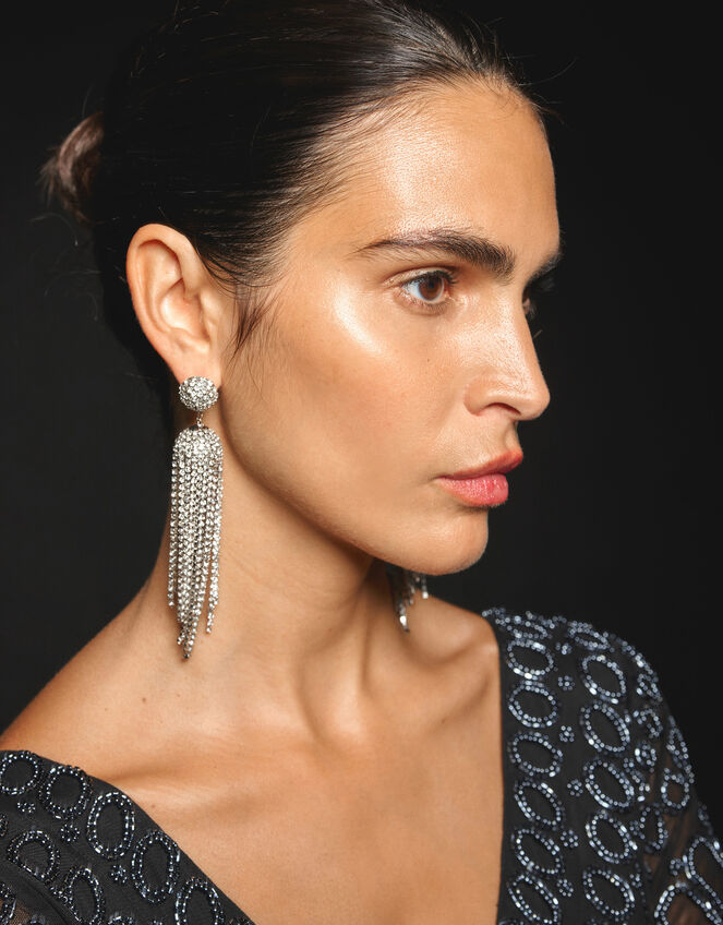 Diamante Tassel Drop Earrings, , large