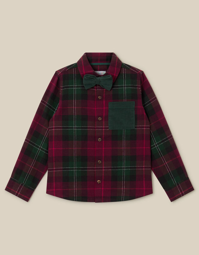Check Print Cotton Christmas Shirt , Red (BURGUNDY), large