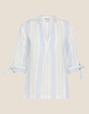 Stripe T-Shirt in Linen Blend, Blue (BLUE), large