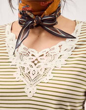 Lauren Lace Stripe Jersey Top, Ivory (IVORY), large