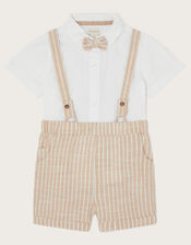 Newborn Sammy Stripe Braces Short Set, Natural (STONE), large