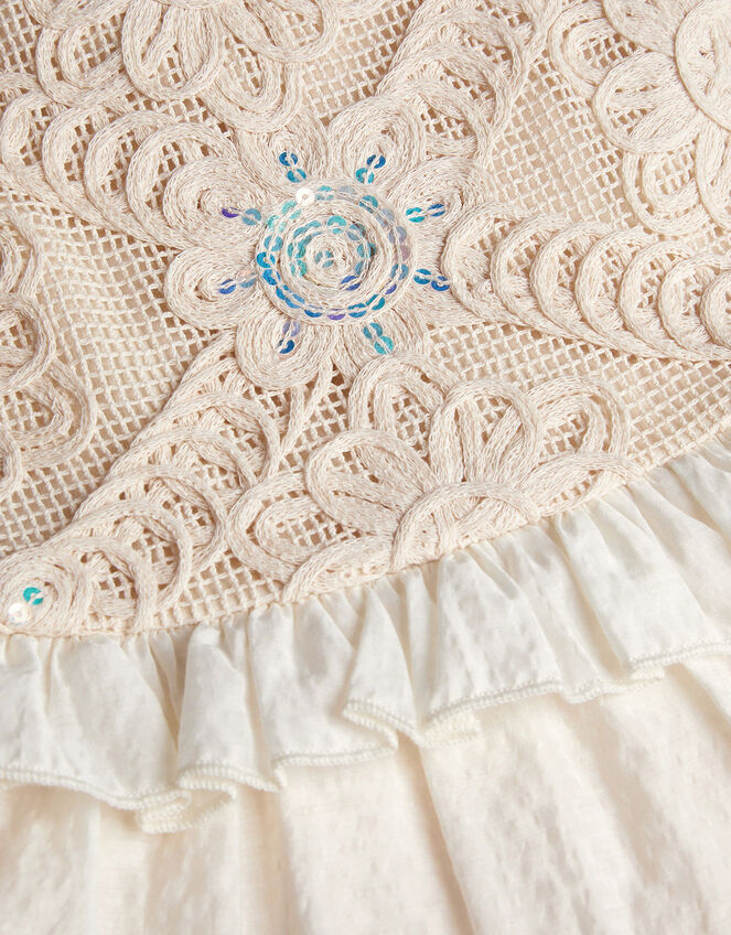 Crochet Yoke Ruffle Dress, Ivory (IVORY), large