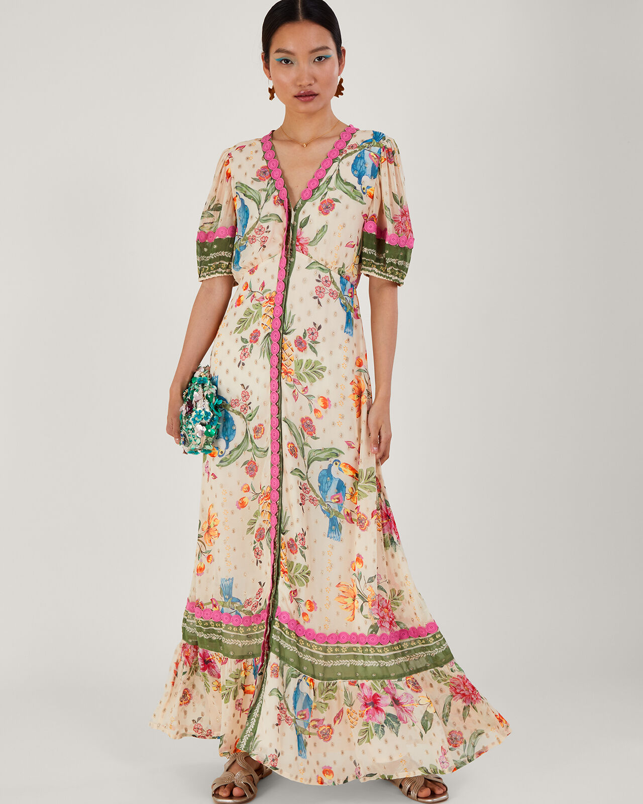 Metallic embroidered online maxi dress