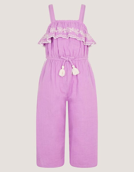 Embroidered Ruffle Tassel Jumpsuit, Purple (LILAC), large
