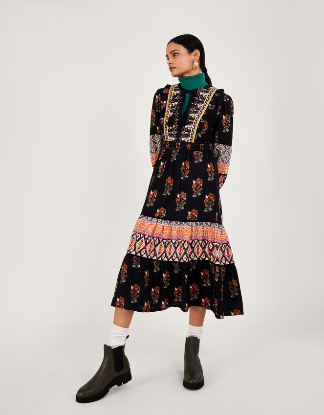Print Heritage Embroidered Heritage Smock Dress , Black (BLACK), large