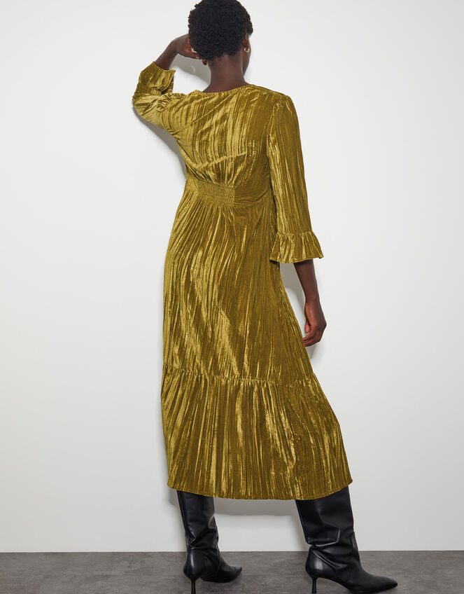 Mabel V-Front Crushed Velvet Midi Dress, Green (OLIVE), large