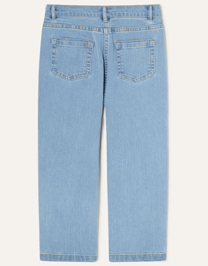 Straight Leg Embellished Flower Mom Jeans, Blue (BLUE), large