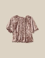 Breeda Bubble Hem Crushed Velvet Top, Mink (MINK), large