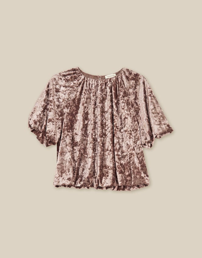 Breeda Bubble Hem Crushed Velvet Top, Mink (MINK), large
