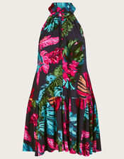Bria Palm Print Halter Dress, Blue (MIDNIGHT), large