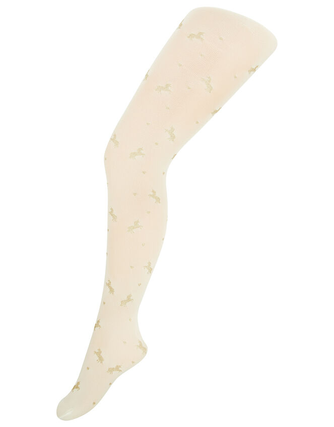 Sparkly Unicorn and Heart Tights, Gold (GOLD), large