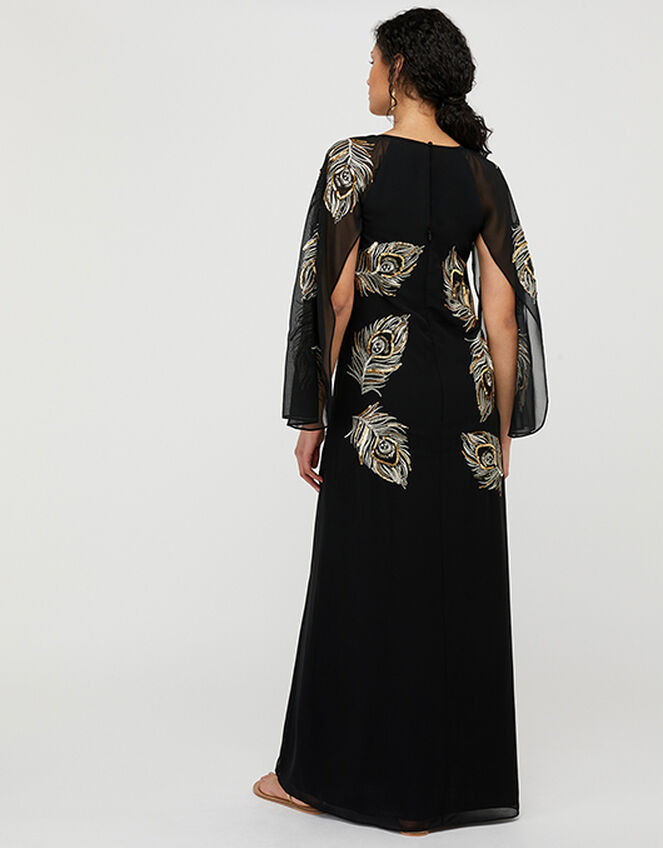 Cara Peacock Embroidered Maxi Dress, Black (BLACK), large
