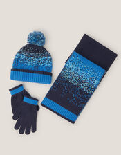 Pixel Knit Hat Scarf & Gloves Set, Blue (BLUE), large