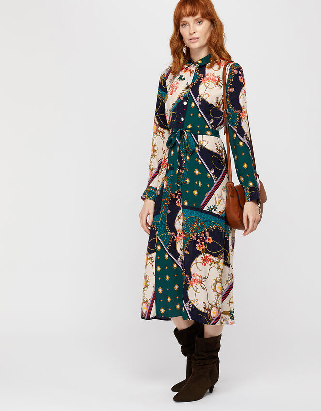 Pearly Queen Printed Shirt Dress, Teal (TEAL), large