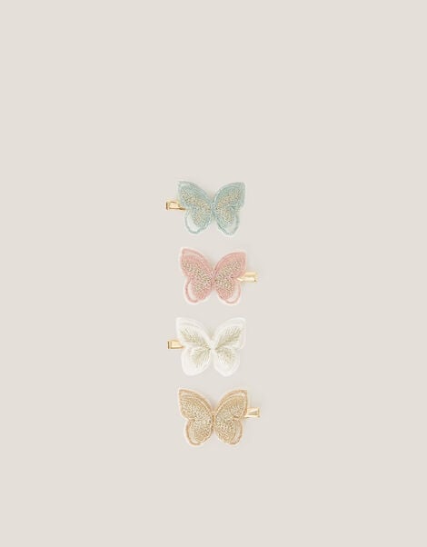 4-Pack Mini Embroidered Butterfly Hair Clips, , large