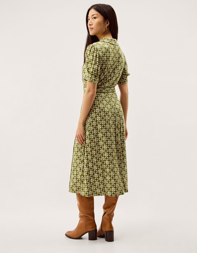 Kalani Geometric Jersey Midi Shirt Dress, Green (GREEN), large