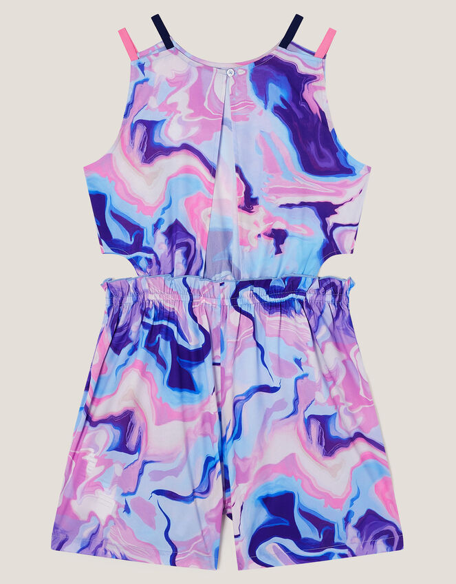 Marble Print Cut-Out Playsuit, Blue (BLUE), large