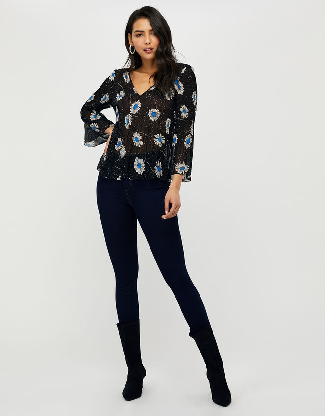 Daniella Daisy Print Top, Black (BLACK), large
