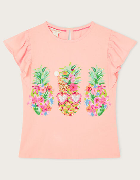 Fun Pineapple Frill Sleeve T-Shirt, Pink (PINK), large