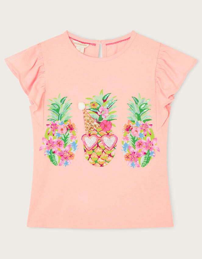 Fun Pineapple Frill Sleeve T-Shirt, Pink (PINK), large