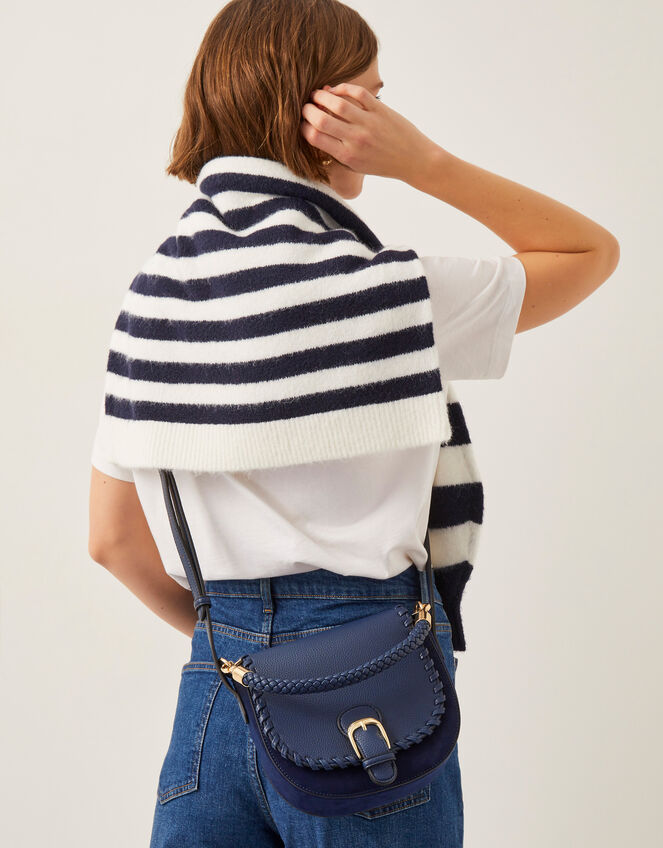 Petra Woven Satchel Crossbody Bag, Blue (NAVY), large