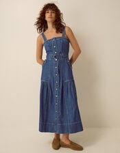 Chiara Belted Denim Midi Dress, Blue (MID AUTHENTIC BLUE), large