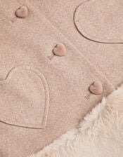 Baby Faux Fur Heart Coat, Camel (OATMEAL), large