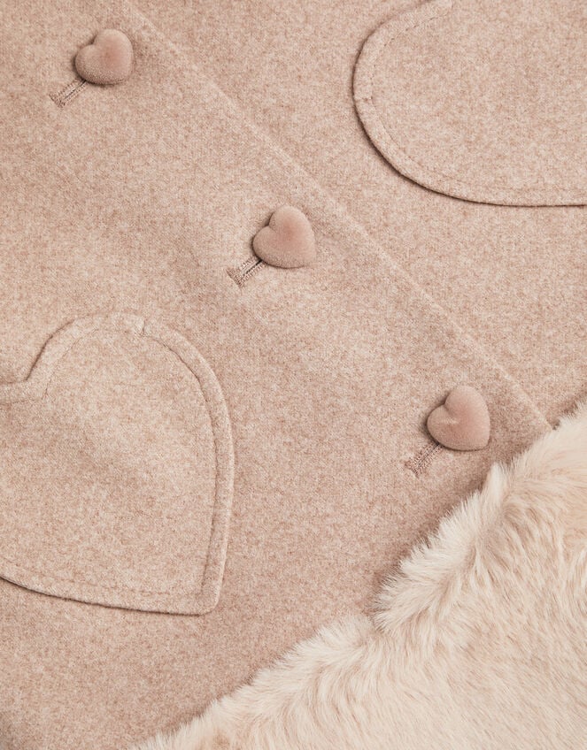 Baby Faux Fur Heart Coat, Camel (OATMEAL), large