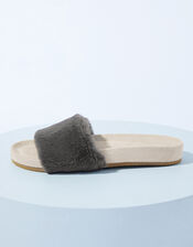 Lounge Faux Fur Slider Slippers, Grey (GREY), large
