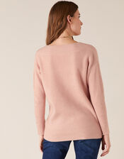 Georgina V-Neck Rib Knit Jumper, Pink (PINK), large