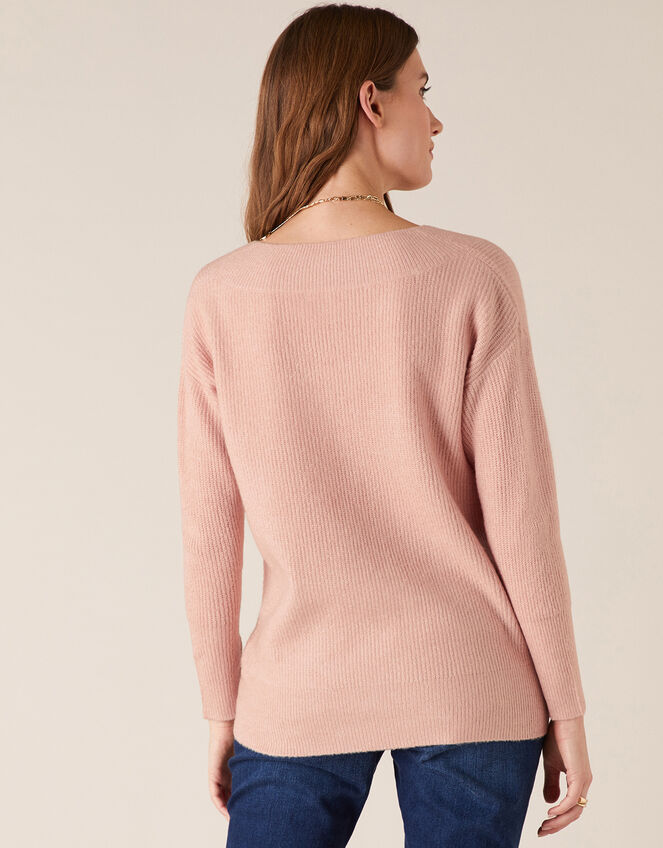 Georgina V-Neck Rib Knit Jumper, Pink (PINK), large