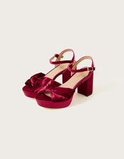 Velvet Knot Platform Heeled Sandals, Red (RED), large