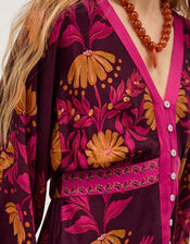 Koa Long Sleeve Floral Midi Dress, Red (BERRY), large